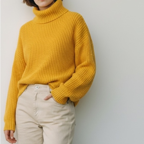 Wilfred Sweaters - Aritzia Montpellier Knit Sweater Top - Yellow - Merino Wool - Size S